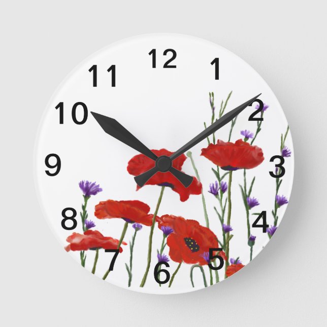Poppies och Bachelor-knappar Rund Klocka (Framsida)