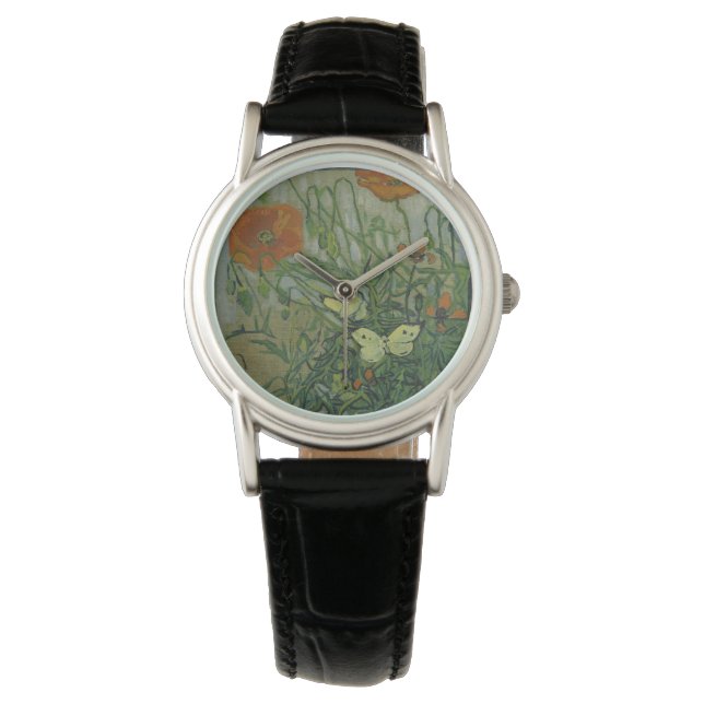 Poppies och Butterflies av Vincent Van Gogh Armbandsur (Framsida)