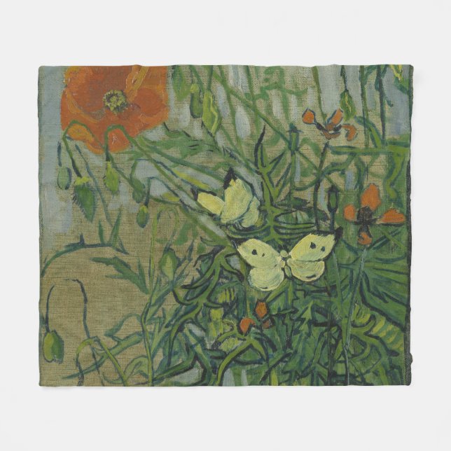 Poppies och Butterflies av Vincent Van Gogh Fleecefilt (Framsidan (Horisontell))