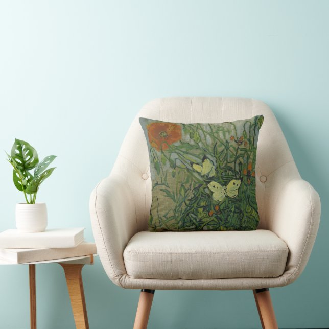 Poppies och Butterflies av Vincent Van Gogh Kudde (Stol)