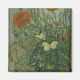 Poppies och Butterflies av Vincent Van Gogh Magnet