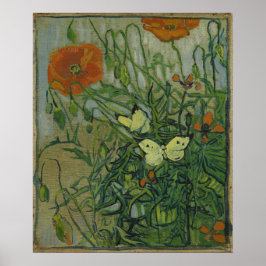 Poppies och Butterflies av Vincent Van Gogh Poster