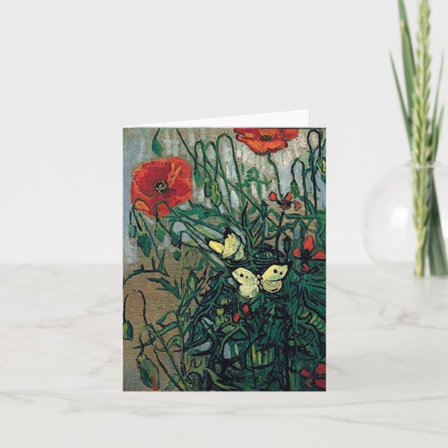Poppies och Butterflies Van Gogh Fine Art Kort (Framsida)