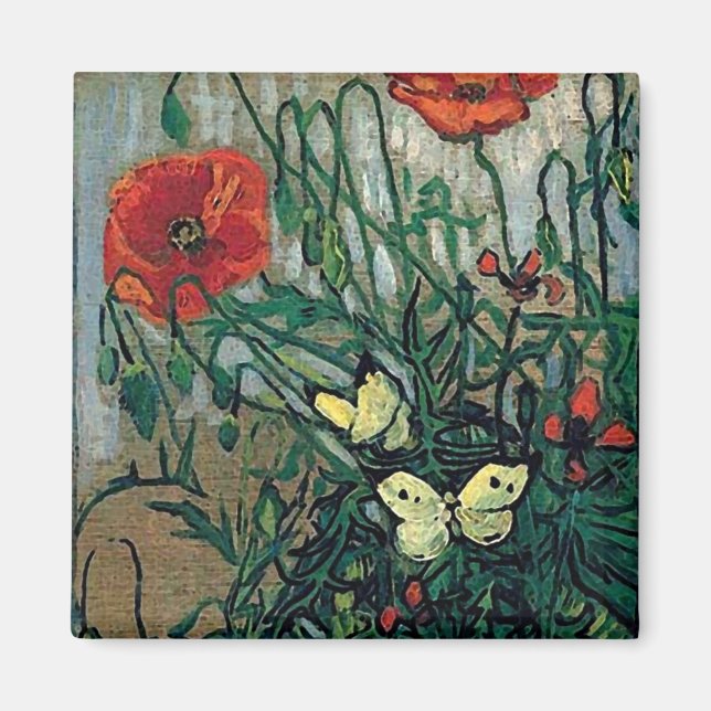 Poppies och Butterflies Van Gogh Fine Art Magnet (Framsidan)