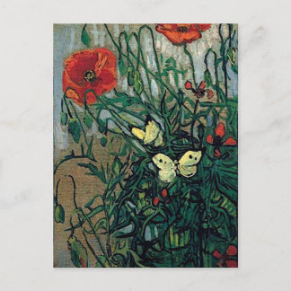 Poppies och Butterflies Van Gogh Fine Art Vykort
