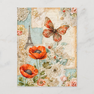 Poppies och Butterfly med Eiffel Torn Helg Vykort