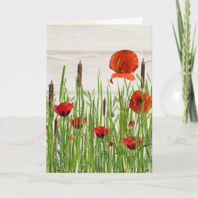 Poppies och Cattails Birthday Kort (Framsida)