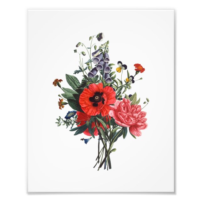 Poppies och Foxgloves Bouquet Fototryck (Framsidan)