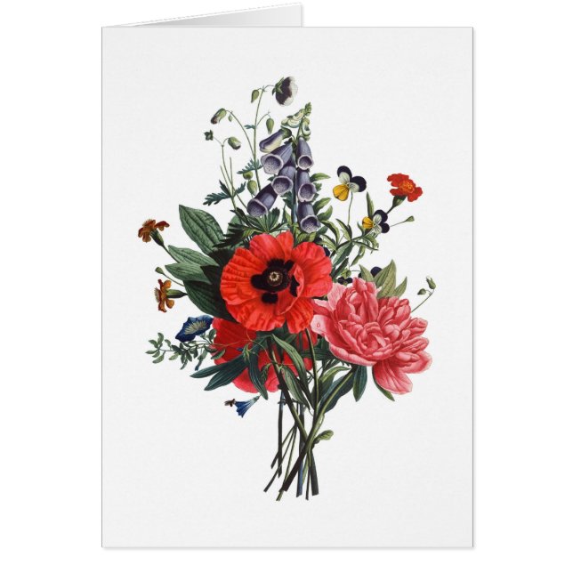 Poppies och Foxgloves Bouquet Hälsningskort (Framsidan)