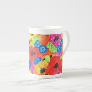 Poppies och kornblommor Bone China Mugg Benporslin Mugg