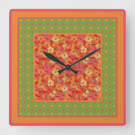 Poppies och Polka dots på Grönt Square Wall Clock Fyrkantig Klocka