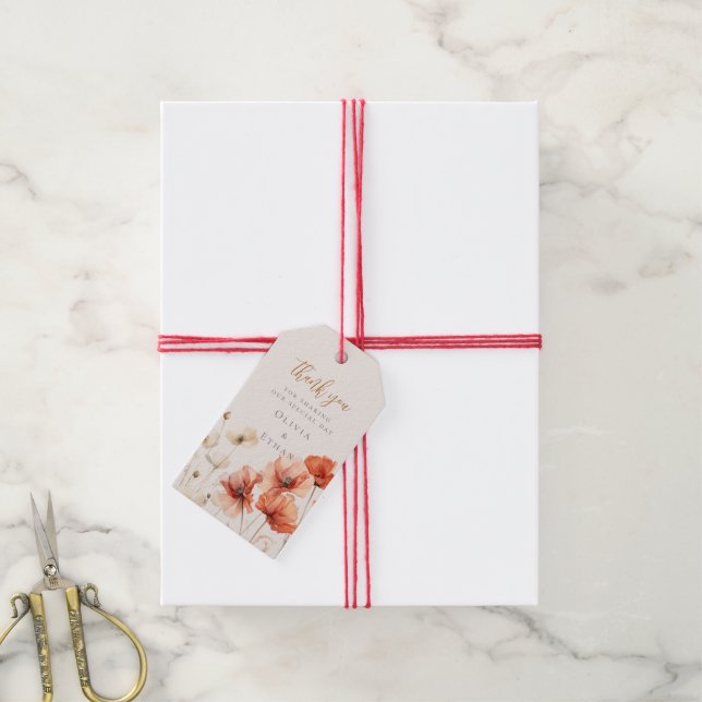 Poppies och Wildblommor Bröllop Presentetikett (Med Snöre)