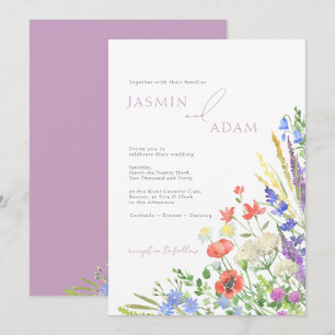 Poppies och Wildblommor Lavender Monogram Bröllop Inbjudningar