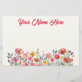 Poppies on Parade Personalized Stationery Brevpapper