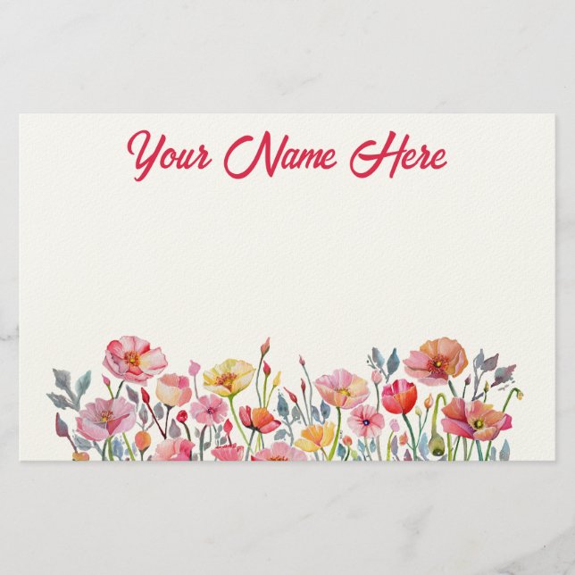 Poppies on Parade Personalized Stationery Brevpapper (Framsida)