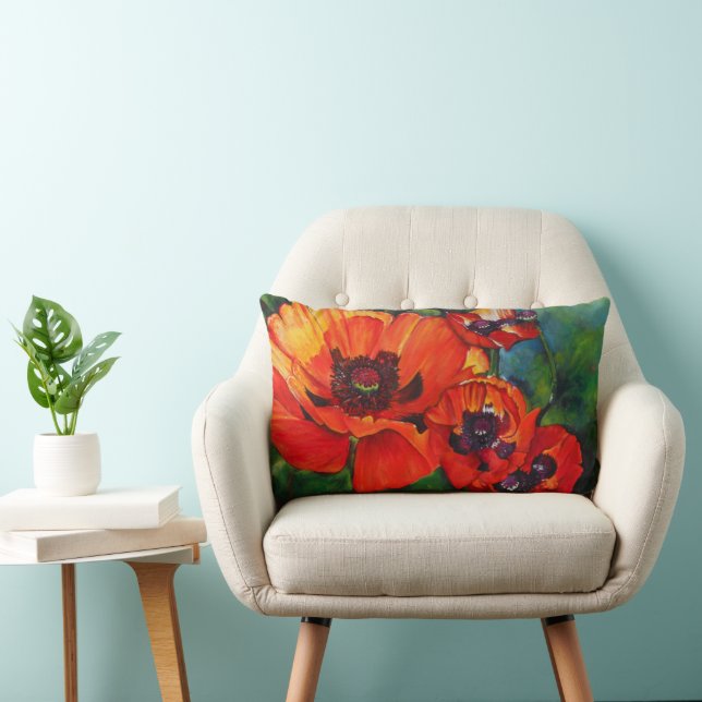 Poppies Orange Poppy Painting Lumbarkudde (Stol)