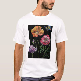 Poppies på färgmålning i svart vattenfärg t shirt