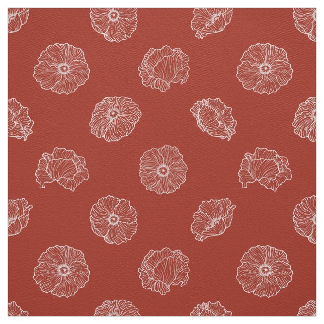 Poppies på Red Fabric Tyg (Provkarta)
