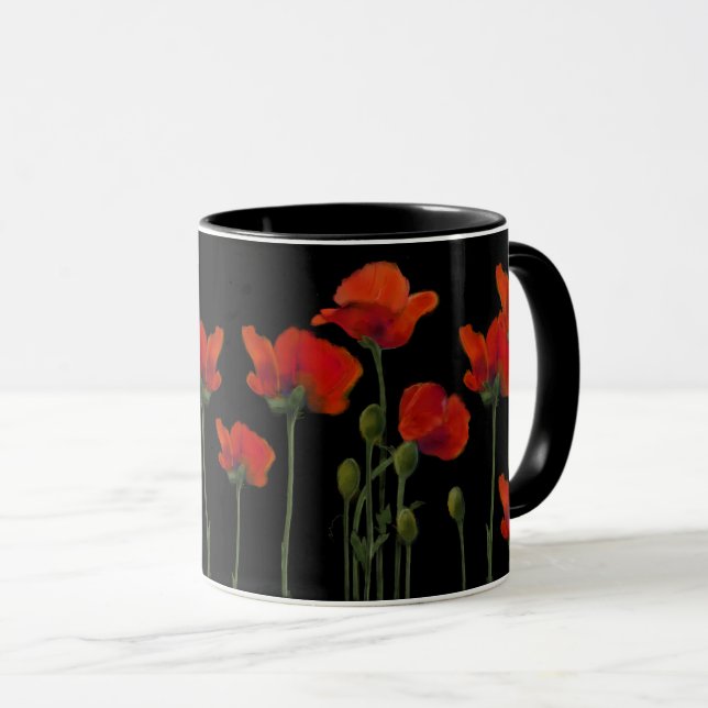 Poppies på svart mugg (Framsida höger)
