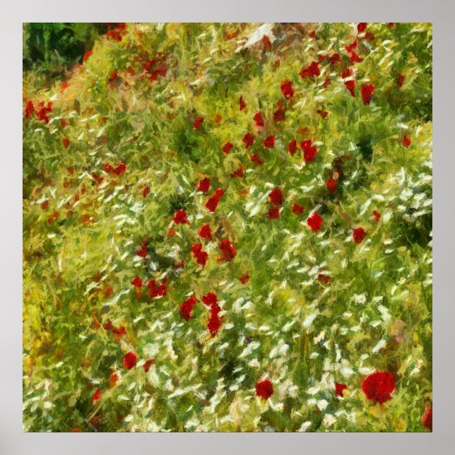 Poppies Pointillism Stil Abstrakt Art Poster (Framsidan)