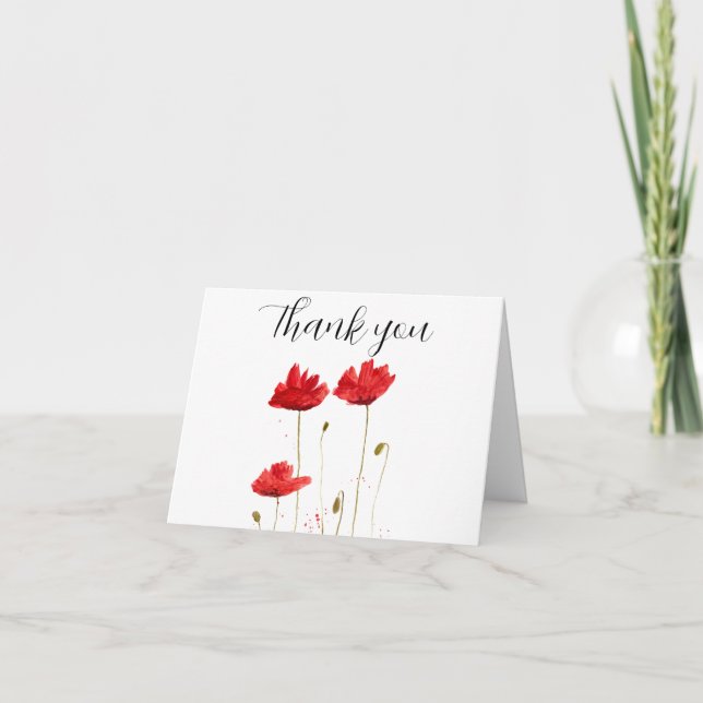 Poppies Red Blommigt Baby Shower Tack Kort (Framsida)
