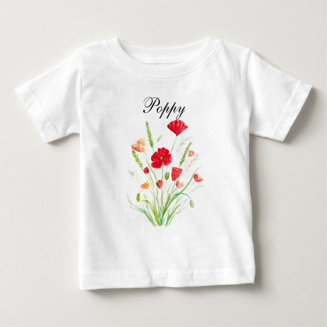 Poppies Red Blommigt Watercolor Poppy Baby T Shirt (Framsida)