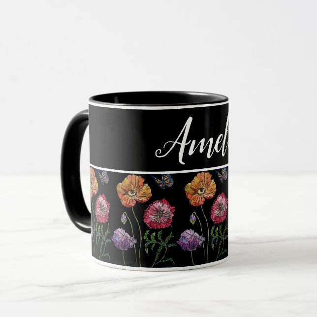 Poppies Red Shabby chic Black Blommigt Flowers Mugg (Framsida vänster)