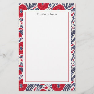 Poppies Red White och Blue Mönster Brevpapper