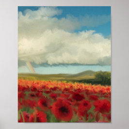 Poppies, regnbåge och puffmoln poster