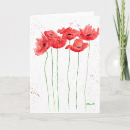 Poppies röda blommor vattenfärgsvallmo kort