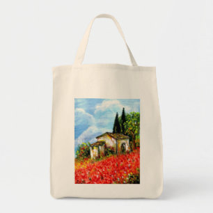 POPPIES TUSCANY LANDSCAPE Red Flower Fält Tygkasse
