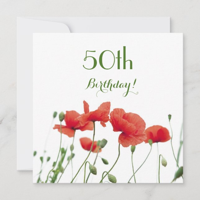 Poppies Watercolor 50:e Födelsedagsfest inbjudan (Framsida)