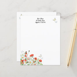 Poppies, Wildblommor och Butterflies Stationery