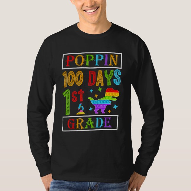 Poppin 100 Days 1st Grade Dinosaur Elementary Kid  T Shirt (Framsida)