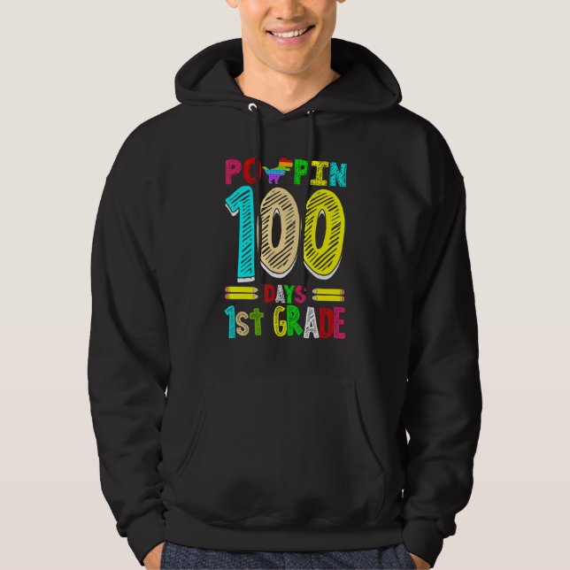Poppin 100 Days 1st Grade Dinosaur Primary School  Hoodie (Framsida)
