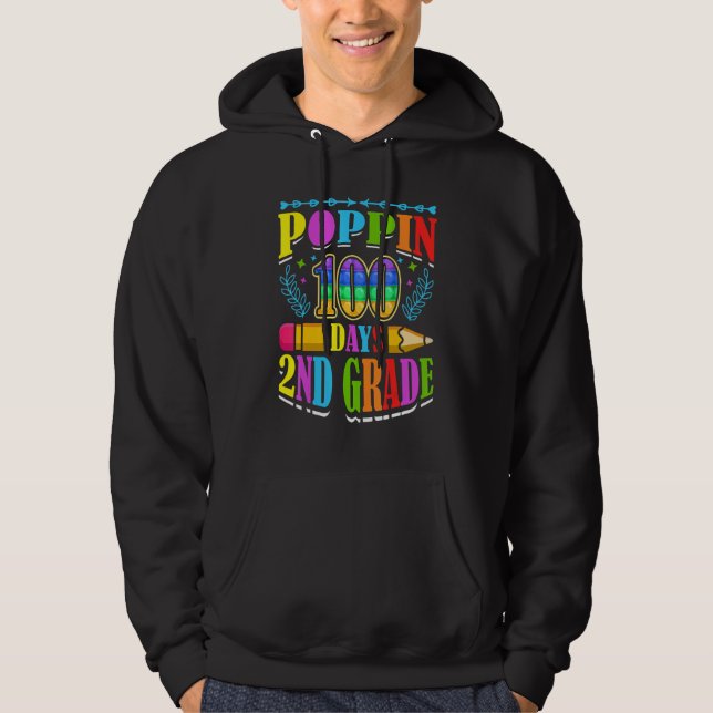 Poppin 100 Days 2nd Grade Primary School Kid Eleme Hoodie (Framsida)
