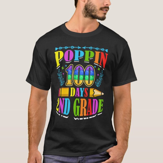Poppin 100 Days 2nd Grade Primary School Kid Eleme T Shirt (Framsida)