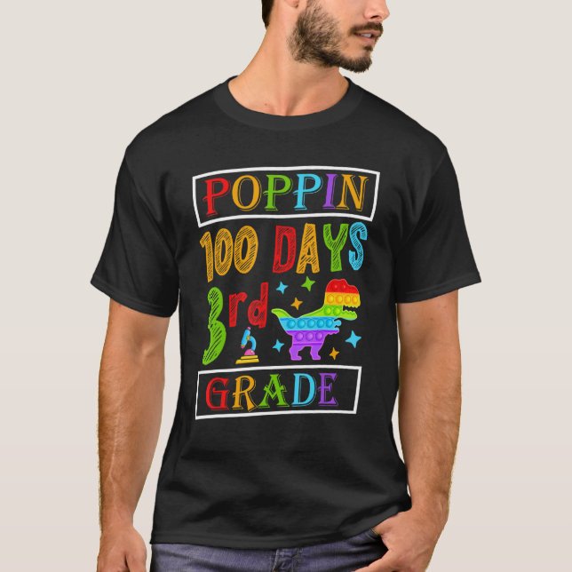 Poppin 100 Days 3rd Grade Dinosaur Elementary Kid  T Shirt (Framsida)