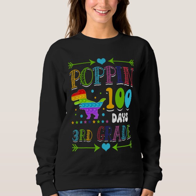 Poppin 100 Days 3rd Grade Primary School Dinosaur  T Shirt (Framsida)