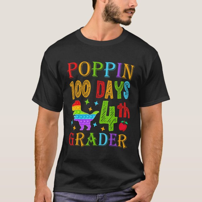 Poppin 100 Days 4th Grader Primary School Kid Elem T Shirt (Framsida)