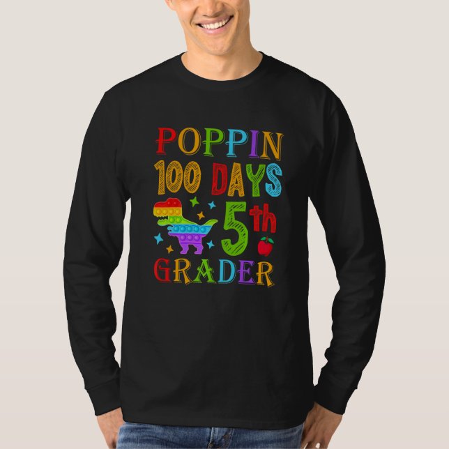 Poppin 100 Days 5th Grader School Dinosaur Kid T-R T Shirt (Framsida)