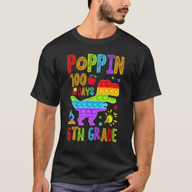 Poppin 100 Days 6th Grade Primary School Dino Kid  T Shirt (Framsida)