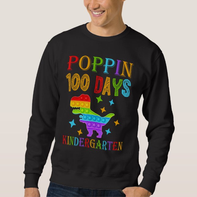 Poppin 100 days Kindergarten School Dinosaur T-Rex Lång Ärmad Tröja (Framsida)