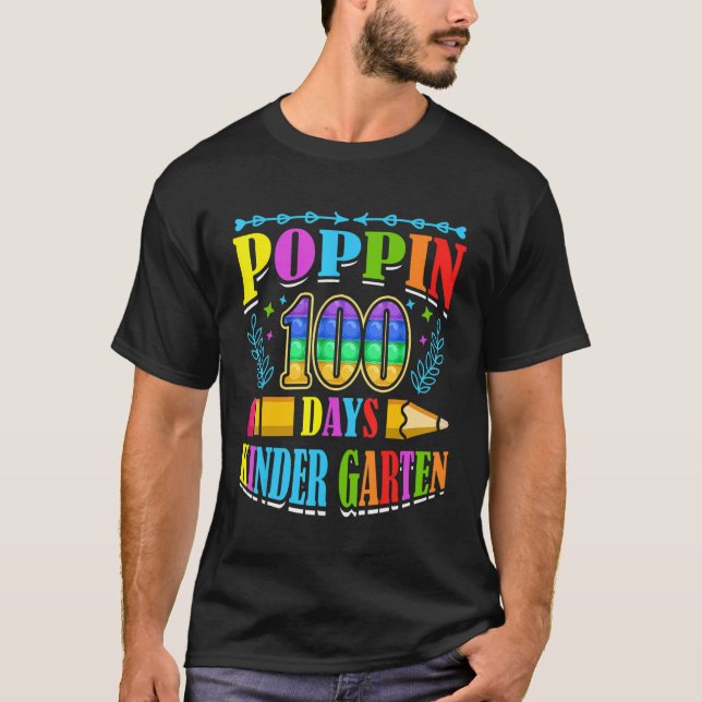 Poppin 100 Days Kindergarten School Kid Schooler P T Shirt (Framsida)