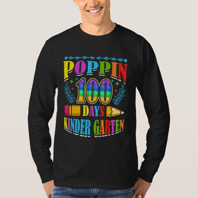 Poppin 100 Days Kindergarten School Kid Schooler P T Shirt (Framsida)