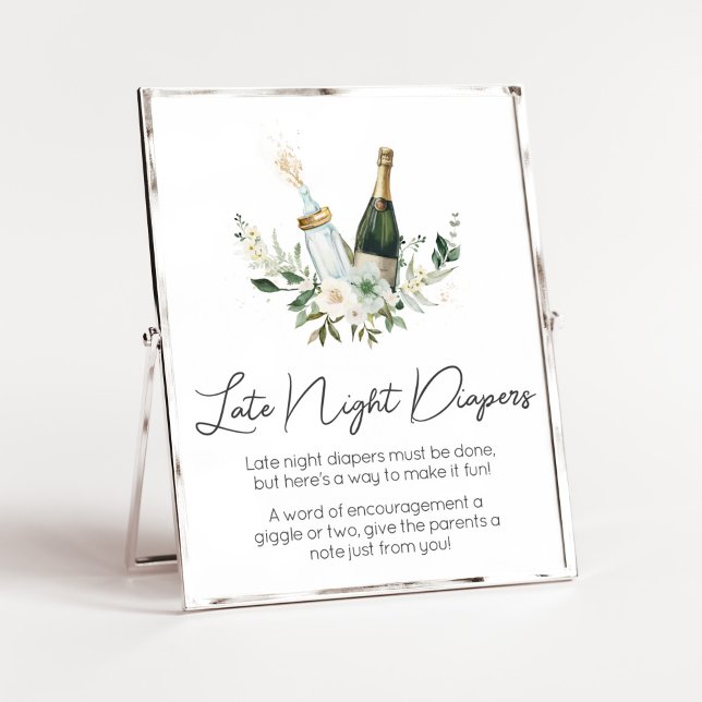 Poppin Baby Flaskor Baby Shower Late Night Diables Poster (Poppin' Bottles Baby Shower Late Night Diapers Sign)