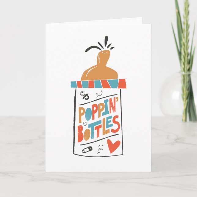 Poppin Flaska Funny Baby Shower Card Kort (Framsida)