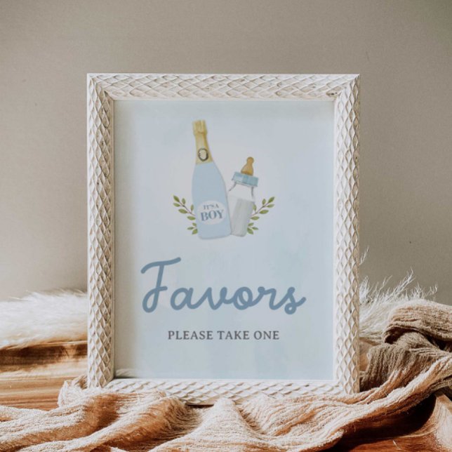 Poppin Flaskor Boy-favoritskylt för babykläder Poster (Poppin Bottles boy baby shower Favors print)