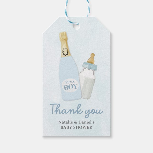 Poppin' Flaskor Boy Shower Favor Gift-Märkre Presentetikett (Framsidan)