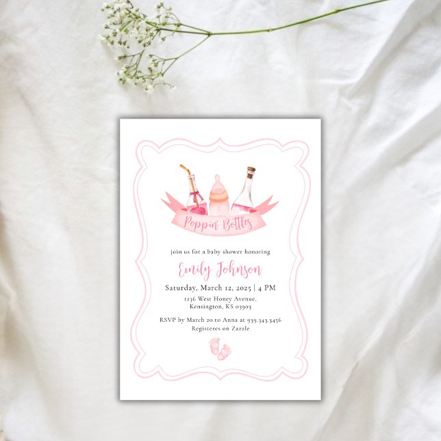 Poppin Flaskor Champagne Girl Baby Shower Inbjudningar (Poppin Bottles Champagne Girl Baby Shower Invitation)